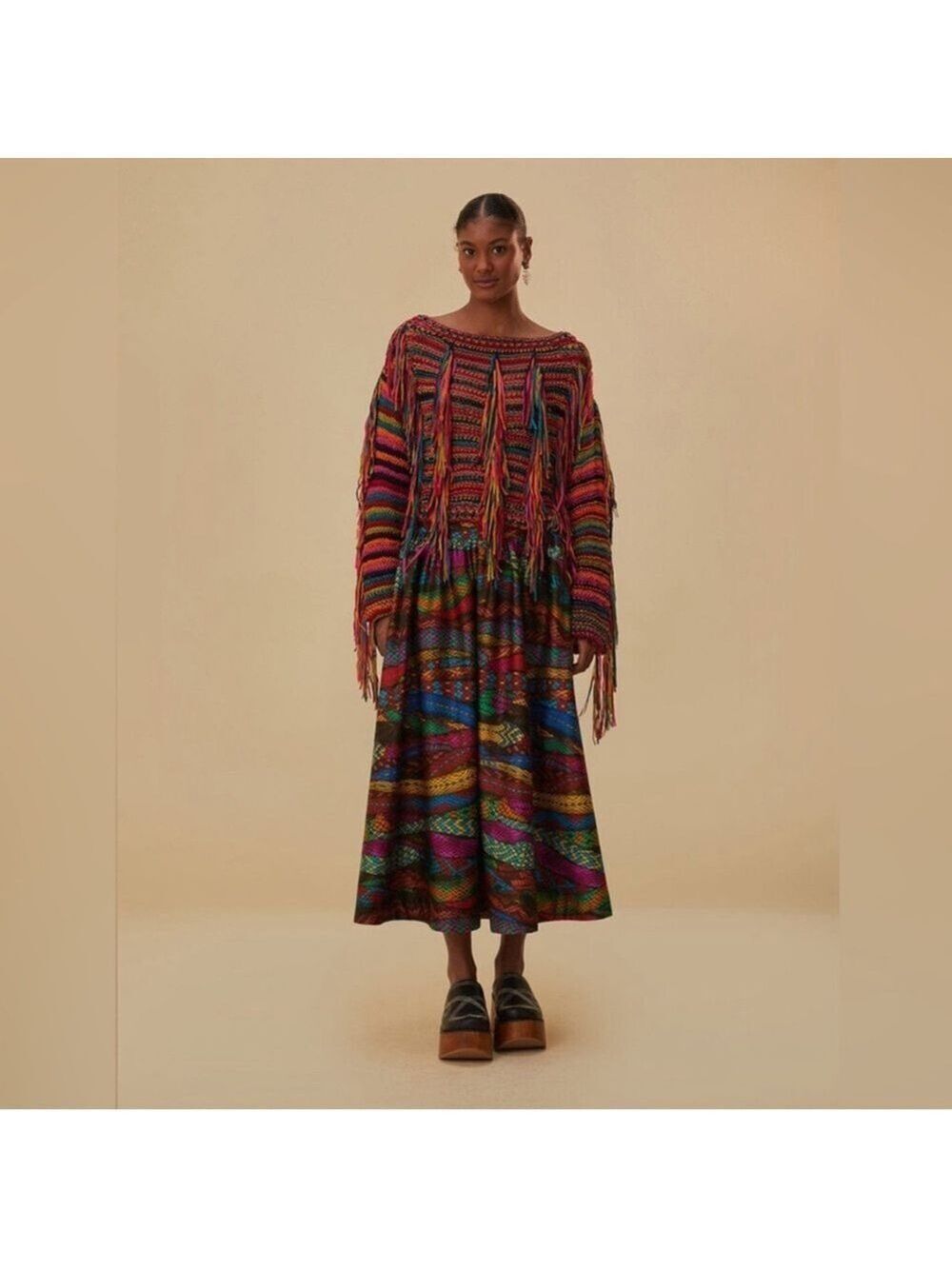 Farm Rio Colorful Stripes Knit Sweater